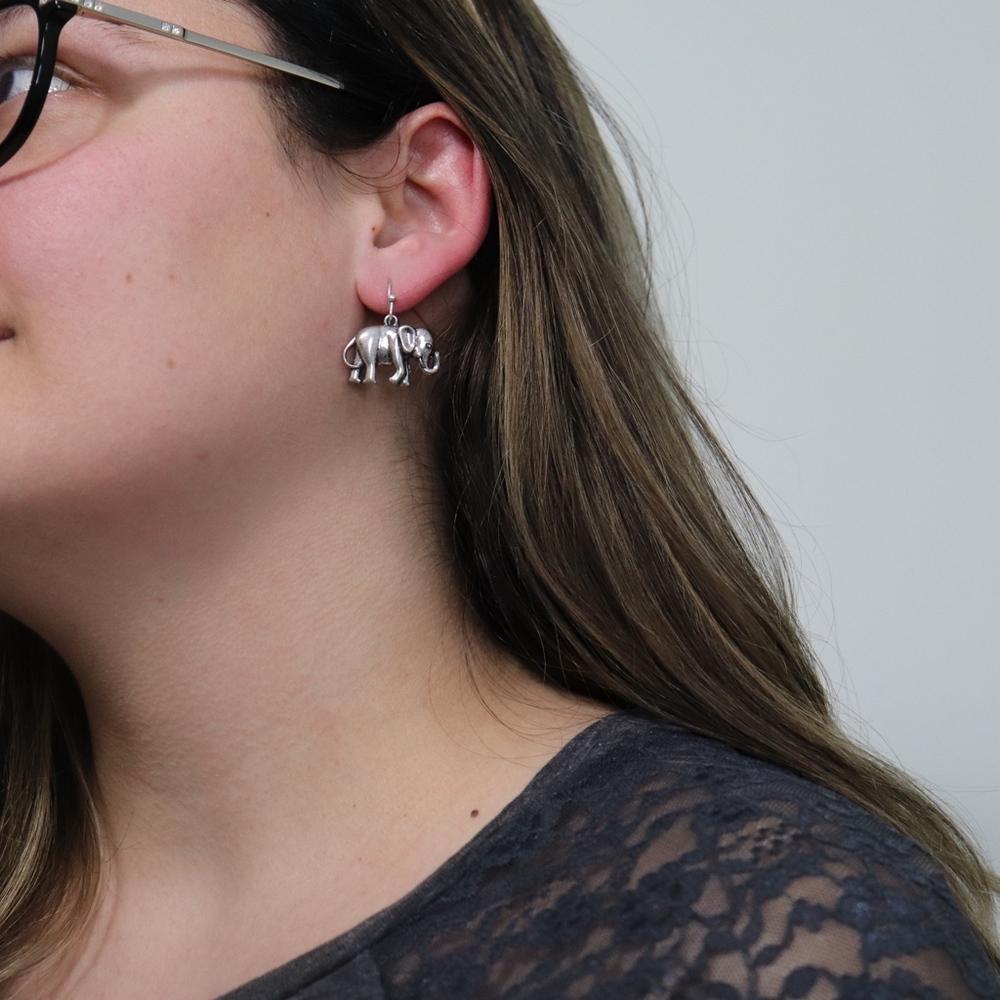 Burnished Silver Toned Elephant Earrings
